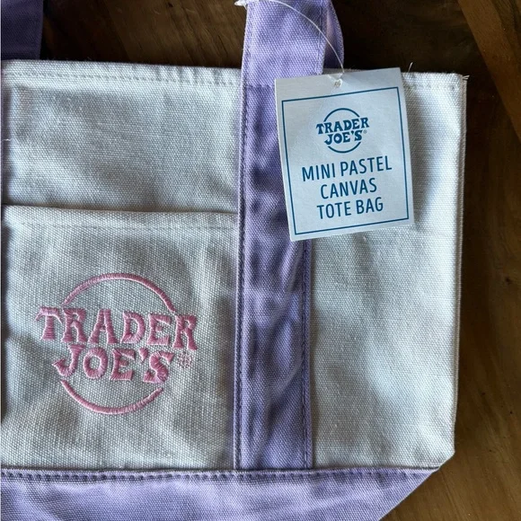 1 Large + 1 Mini LAVENDER 💜 Trader Joe’s Canvas Tote Bag 🎁 Comfort Foods TJ Bag - Picture 13 of 16